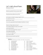 English Worksheet: fears