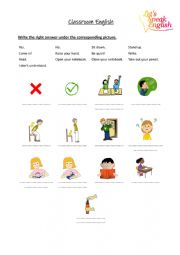 English Worksheet: Classroom English Worksheet
