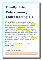 English Worksheet: family life pocket money donation 