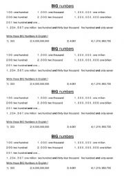 English Worksheet: BIG NUMBERS