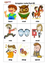 English Worksheet: Bingo Game. Pictures with Irregular verbs and bingo cards Part 3