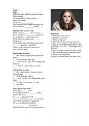 English Worksheet: Adele Hello song