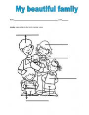 English Worksheet: my beautiful family