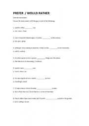 English Worksheet: prefer and would rather 
