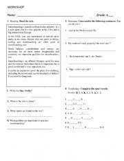 English Worksheet: Can / Cant and Sports
