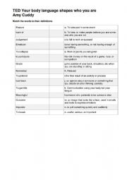 English Worksheet: TED - Amy Cuddy - Your body language may shape who you are 