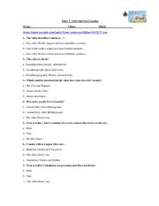 English Worksheet: Quiz / Intruduction Canada