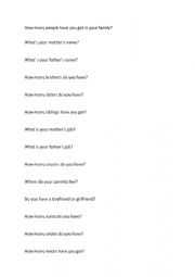 English Worksheet: Family Questions & Answers