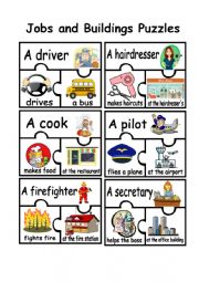 English Worksheet: Jobs and Buildings Puzzles