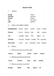 English Worksheet: Healthy Food.  Pathways 3