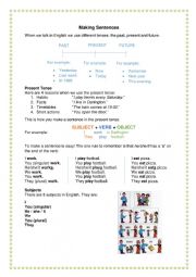 English Worksheet: Present Simple Tense, Creating Sentences