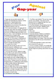 English Worksheet: For or against - Gap year