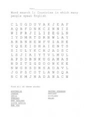 Word search: Countries where many people speak English