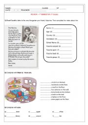 English Worksheet: Review - pen friends. there to be, plural of noun.