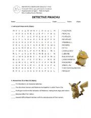 English Worksheet: Detective Pikachu Handout