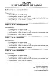 English Worksheet: Role play to practise be used to, get used to, used to and usually