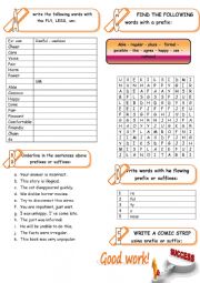 English Worksheet: Prefix ans suffixes.