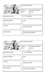 English Worksheet: Roald Dahl - Biography activity