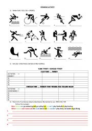 English Worksheet: Speaking activity: CAN - COULD + PLAY GO DO