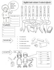 English Worksheet: SCHOOL OBJECTS AND COLOURS