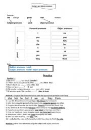 English Worksheet: subject and object pronouns
