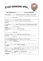 English Worksheet: Find someone who