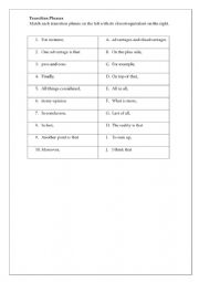 Transition Phrase Matching Exercise