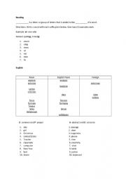English Worksheet: Suffixes, Foreign and Plural Nouns, Abstract and Concrete Nouns