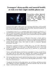 English Worksheet: Article on late-night phone use and its consequences