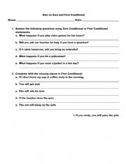 English Worksheet: Zero and first conditional