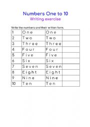 Numbers 1 to 10 Writing exercise