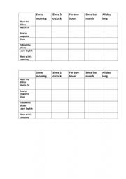 English Worksheet: Present Perfect Continuous Battleship