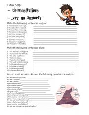 English Worksheet: Demonstratives, verb be short answers, extra help