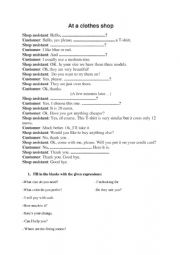 English Worksheet: dialogue at the clothes shop