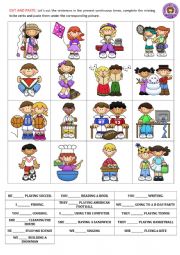 English Worksheet: CUT AND PASTE: PRESENT CONTINUOUS
