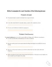 Present Simple and Present Continuous Functions