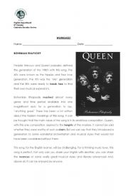 English Worksheet: Bohemian Rhapsody movie worksheet