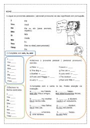English Worksheet: PERSONAL PRONOUNS AND VERB TO BE