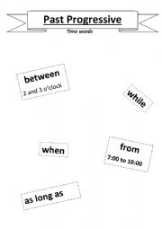 English Worksheet: Timewords past progressive