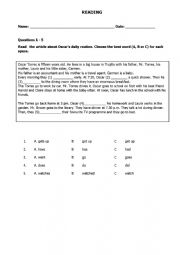 English Worksheet: READING QUIZ