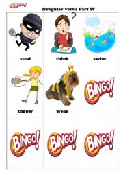English Worksheet: Bingo Game. Pictures with Irregular verbs and bingo cards Part 4