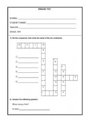 English Worksheet: English Test - 5th grade