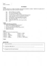 English Worksheet: asking information about name and number of animal