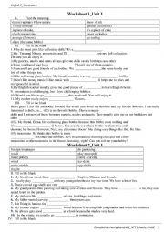 English Worksheet: vocabulary