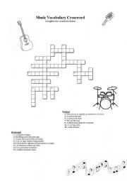 English Worksheet: Music Vocabulary Crossword