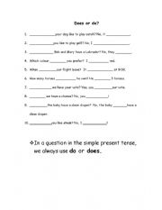 English Worksheet: Do or Does exercise