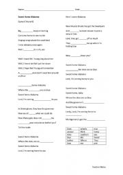 English Worksheet: Sweet Home Alabama Listening worksheet