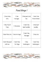 English Worksheet: fast food bingo