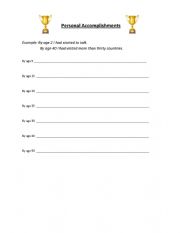 English Worksheet: Personal Achievements in Past Perfect