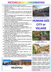 Picture-based conversation - topic 116 : village & human-size town vs megapole.
